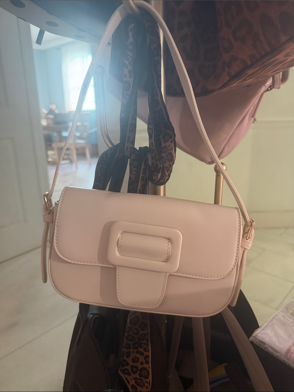 Madison West Blush Cream Shoulder Bag with Buckle Accent